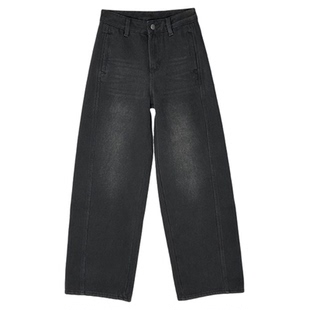 版型巨牛!~双版本黑灰色加厚绒牛仔裤女2025冬阔腿宽松直筒长裤