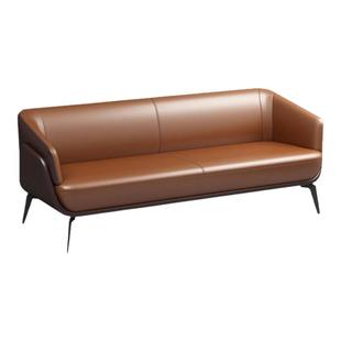 办公室沙发接待会客公司单人三人位贵宾治谈棕色真皮商务办公沙发