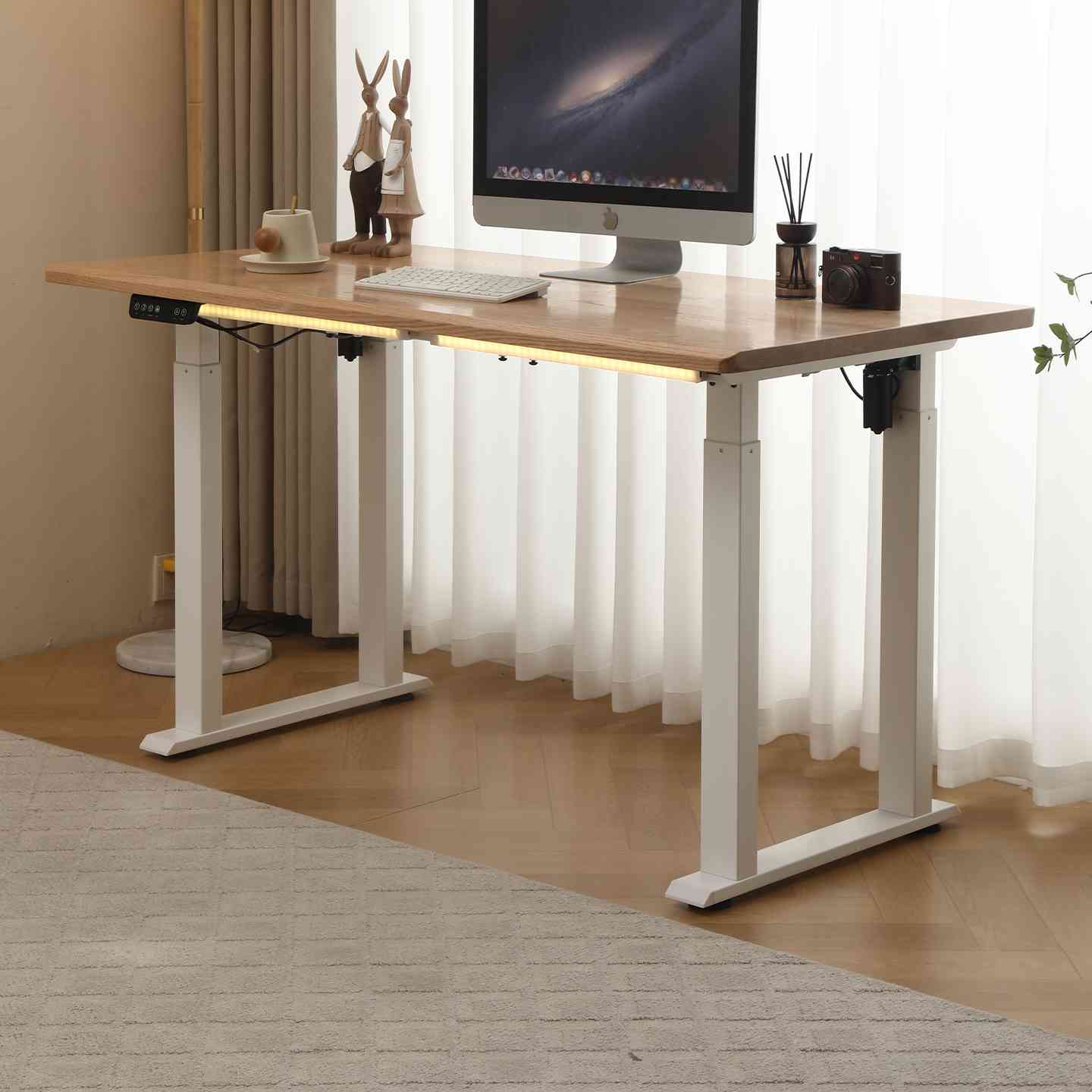 实木电动升降桌新款四立柱双电机办公桌学生家用书桌可升降电脑桌