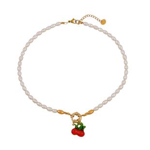 清仓Mayol樱桃玻璃吊坠天然珍珠串镀金希腊项链白百何同款
