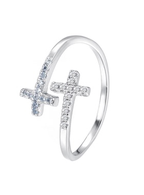 韩版微镶锆石十字架戒指s999纯银