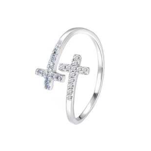 韩版轻奢微镶锆石十字架戒指s999纯银潮流食指戒百搭足银指环开口