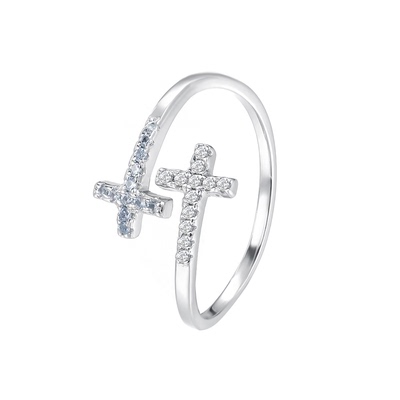 韩版微镶锆石十字架戒指s999纯银