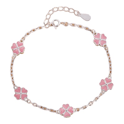 【志同珠宝】足银粉色幸运草爱心手链 承载幸运祈愿 小众创意礼物