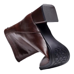 舞蹈鞋秋冬季真皮中跟广场舞靴子中筒小短靴加绒牛皮跳舞鞋女靴