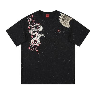 查尔斯桃心烫金满天星短袖t恤男