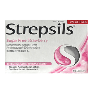 英国使立消润喉糖Strepsils无糖草莓含片36粒护嗓清咽止咳喉咙痛
