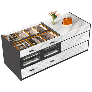 轻奢衣帽间岛台柜斗柜收纳柜珠宝首饰展示柜储物岩板中岛台K4