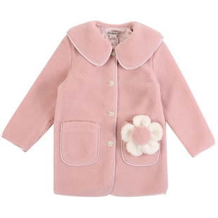 IVY HOUSE常春藤童装女童外套冬季款 花朵仿羊羔绒娃娃领大衣保暖