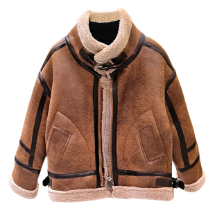 儿童皮毛一体羊羔绒男童加厚外套中大童冬季新款男女童麂皮绒皮衣