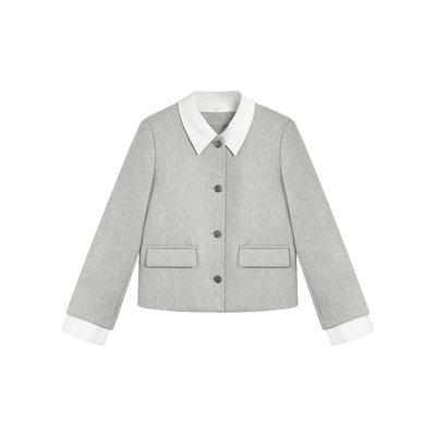 撞色设计可拆卸领袖毛呢外套