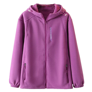 翠袖大码女装摇粒绒外套女秋冬季胖mm加绒保暖连帽抓绒羊羔毛上衣