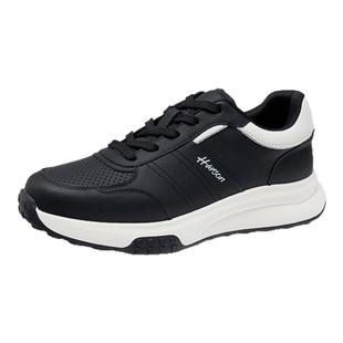 哈森男鞋秋季时尚休闲皮鞋男士真皮运动鞋舒适软底通勤慢跑鞋男款