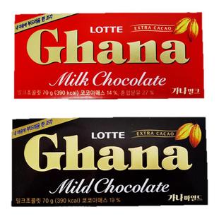 进口零食韩国lotte乐天加纳巧克力板70g板黑红ghana婚庆喜糖礼物