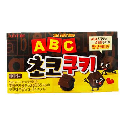 韩国进口LOTTE乐天ABC巧克力曲奇饼干奶油休闲零食黑白巧字母涂层