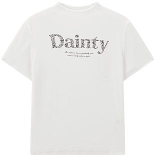 【商场同款】乐町字母印花半高领短袖T恤春季新款打底衫C1CNF3434