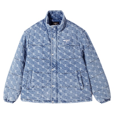 BOYLONDON冬季短款情侣棉服潮牌外套提花保暖水洗牛仔棉衣N29901