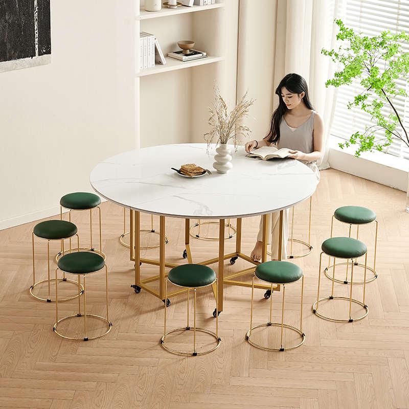 小户型岩板折叠餐桌家用圆形吃饭桌简约现代可收纳餐桌椅组合圆桌
