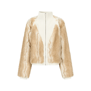 创世纪元【绒织絮语】毛毛外套女2025新款针织拼接短款皮草大衣冬