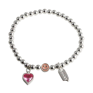 S925纯银笑脸手链女少女甜美韩版粉爱心luck字母牌简约手串儿童