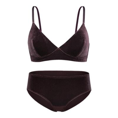 珠光丝绒法式风三角杯内衣套装