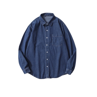 日系复古做旧长袖牛仔衬衫