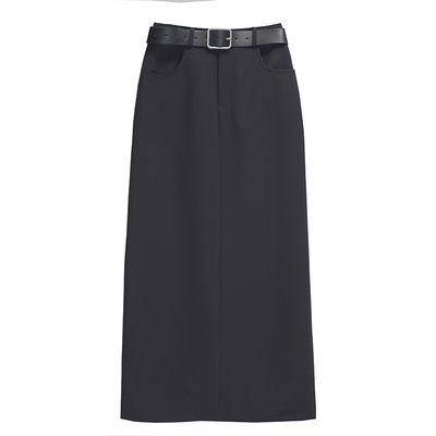 APPENDAGE春夏新款开叉a字垂感直筒西装黑色百搭高腰包臀半身长裙