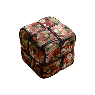 懒小姐油画编织小凳子家用实木矮凳客厅沙发脚踏凳换鞋化妆凳方形