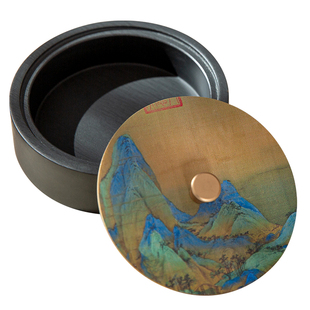 梅林笔庄砚台书法专用原石带盖螺纹砚天然歙砚可磨墨研磨高档防干不干墨多功能专用文房四宝磨盘墨汁千里江山