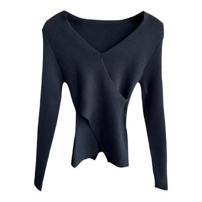 AMR UU◆法式优雅 时髦交叠领修身显瘦针织打底衫毛衣女秋冬新款