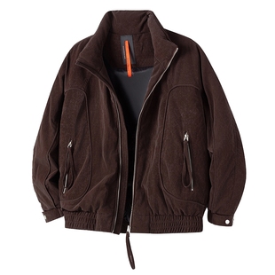 男士酒红色美式夹克羽绒服男款冬季立领工装厚外套2025新款防寒服