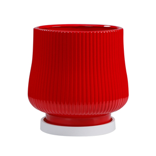 北欧简约竖纹大肚花盆陶瓷特大绿萝蝴蝶兰多肉家居用现代带托盆栽