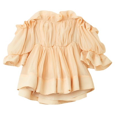 SNIDEL2026春夏新品甜美荷叶边一字露肩泡泡袖衬衫上衣SWFB261250