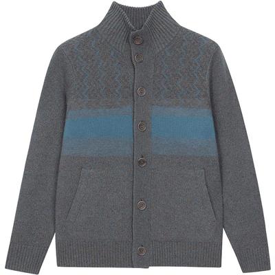 ERDOS 男装羊毛羊绒混纺开衫秋冬花蓝色高领厚款微弹针织衫