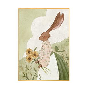 奶油风客厅装饰画现代简约高级感兔子肌理画挂画沙发背景墙落地画