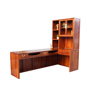 新中式书架转角书柜小户型中式原木卧室靠墙全实木拐弯书桌柜定制