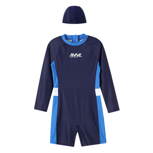 安奈儿童装男童女童连体泳衣长袖短裤套装夏新款收腰贴身