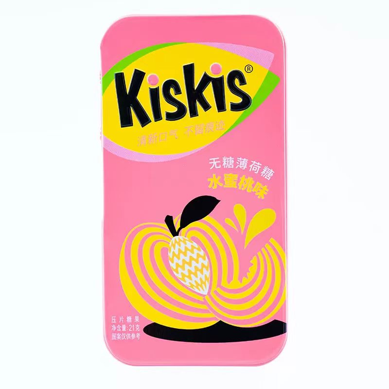 新货整盒酷滋KisKis无糖薄荷糖压片糖果零食糖果铁盒装办公室小吃