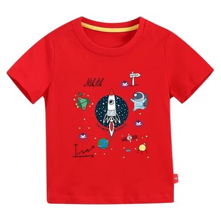 纯棉童装夏季新款ins男女童太空人银河宇宙外星人火箭短袖儿童T恤