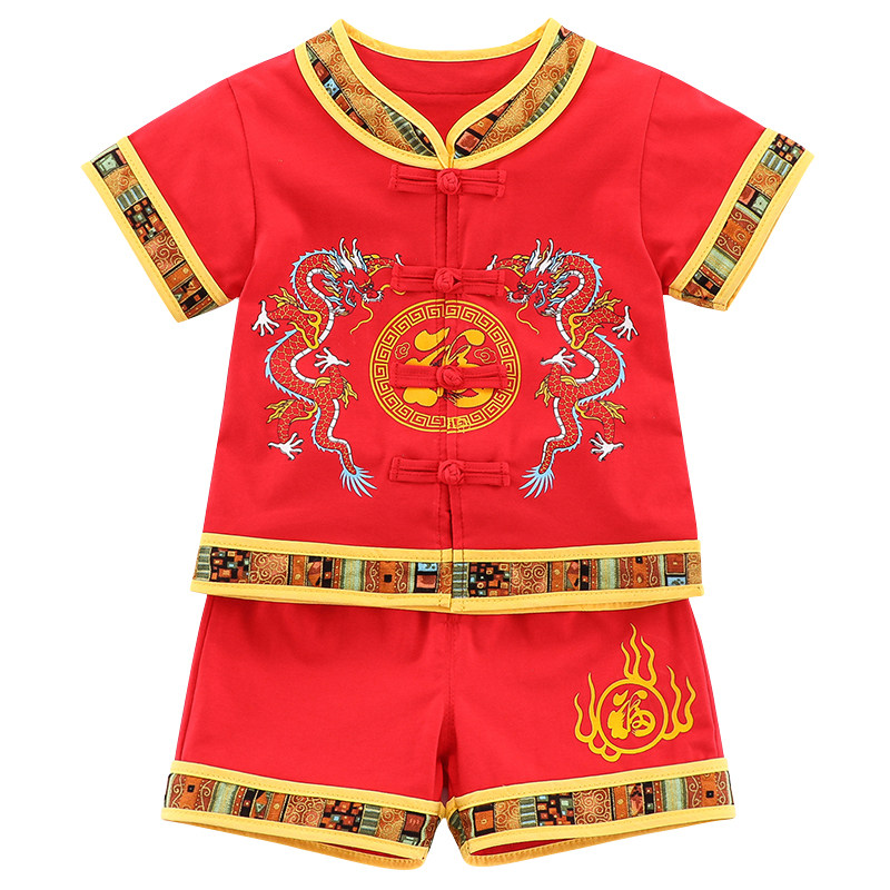 宝宝周岁礼服夏季新国风复古男童唐装小孩生日宴百日冠衣汉服套装