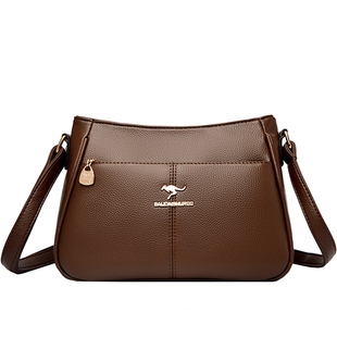 袋鼠真皮斜挎包包女新款冬大包单肩包妈妈包女大容量包包百搭牛皮