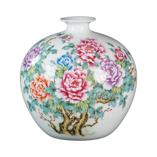 景德镇陶瓷花开富贵花瓶石榴瓶客厅博古架酒柜中式装饰葫芦瓶摆件