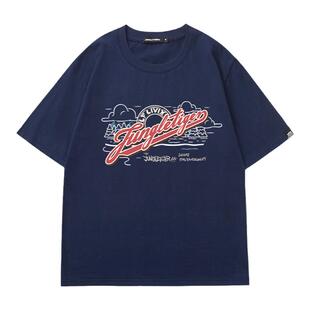 丛林老虎日系复古字母纯棉t恤男街头潮牌vintage休闲宽松圆领短袖