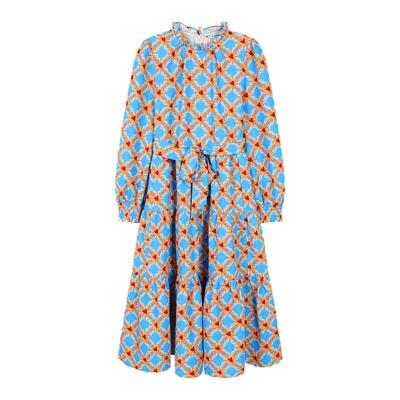 tanni早春新款复古小立领花边珠领X型收腰印花连衣裙TO31DR201A