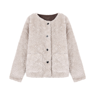 alex stevens今年流行的外套羊羔毛女秋冬季短款加厚宽松毛绒上衣