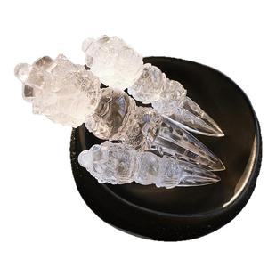 天然白水晶金刚杵能量净化手工雕刻把件供奉普巴金刚橛降魔杵摆件
