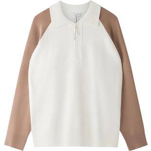 美特斯邦威毛衣男女同款春装新品polo领半拉链撞色套头百