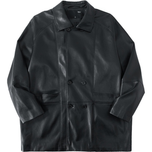 PINLI品立新款男士机车风PU皮衣休闲茄克外套雅痞上衣潮