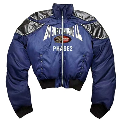 DETW宝石蓝铆钉盔甲羽绒棉服