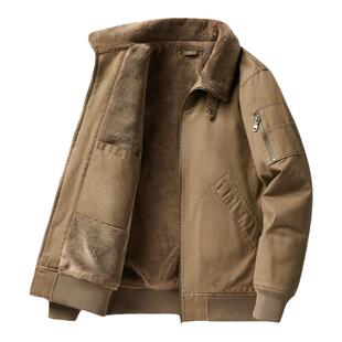 【加绒加厚】圣得西工装翻领夹克25冬新款棉衣防寒仿羊羔毛外套男